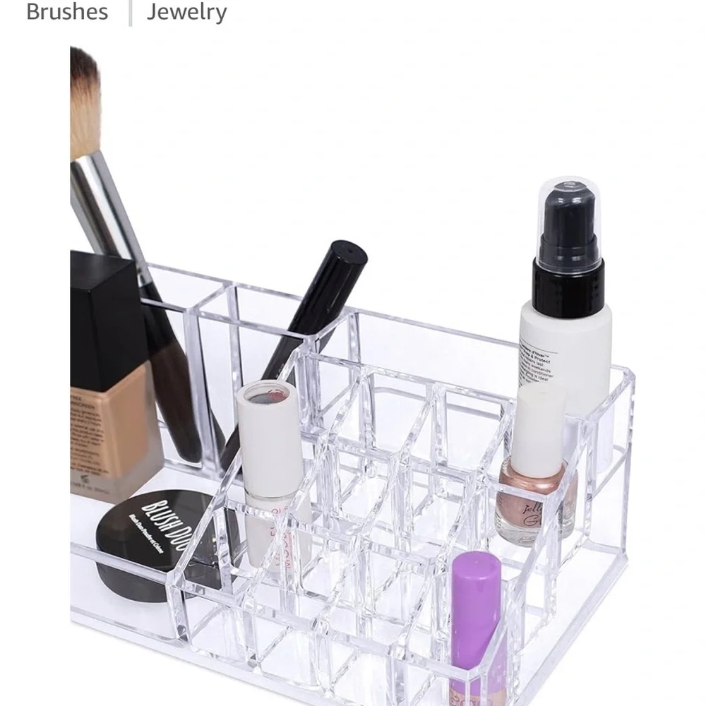 NWT Clear Acrylic Cosmetic Makeup Organizer Display Rack Holder 16 Compartments